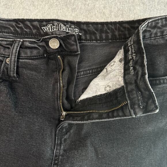 Wild Fable Mom Jeans Black Womens 10 Denim Distressed High Rise Crop Frayed Hem - Picture 5 of 7